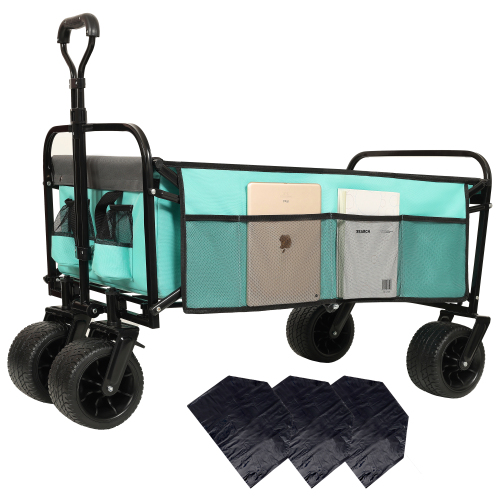 440lbs Heavy-Duty Collapsible Wagon Cart with Strapping System - Versatile Beach Utility Cart for Camping, Shopping, Sports, Gardening, and Fishing; Includes 3 Plastic Liner Bags - Image 20