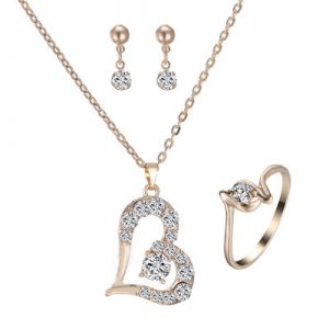 Rhinestone Heart Pendant Jewelry Set - Elegant and Dazzling Accessories