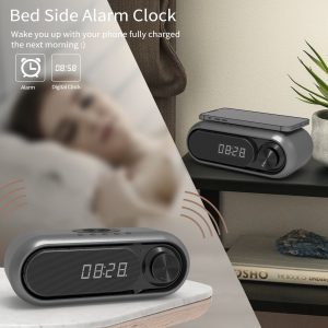 Smart Bedside Wireless Charging Alarm Clock with LED Display and Audio