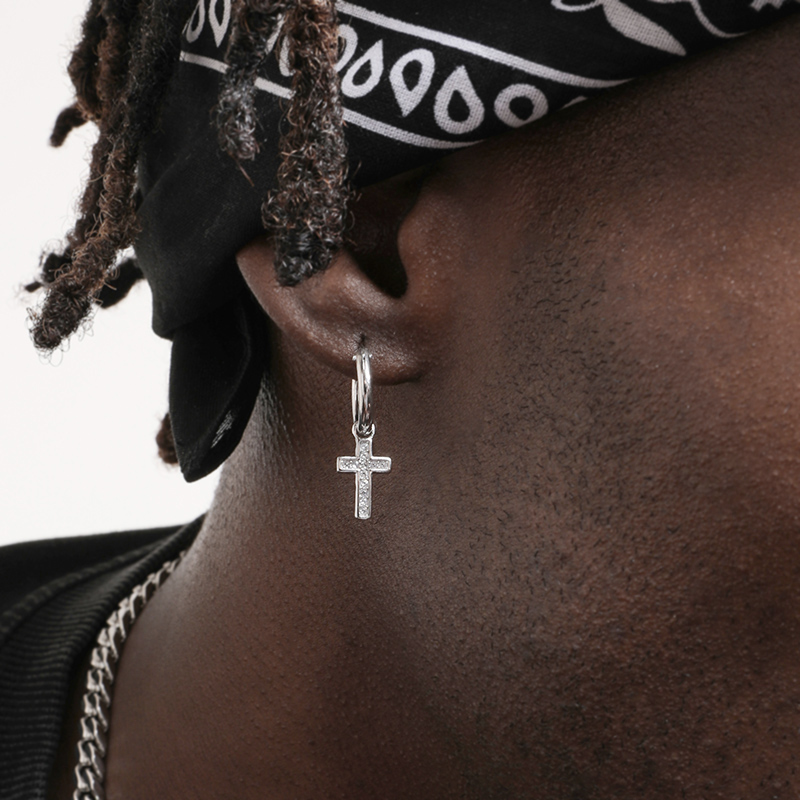 Sterling Silver Cross Earrings for Men and Women - Hip Hop Style with Zircon Inlay - Image 3
