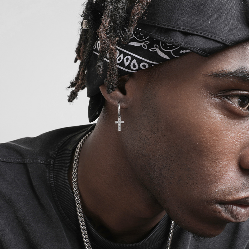 Sterling Silver Cross Earrings for Men and Women - Hip Hop Style with Zircon Inlay - Image 5