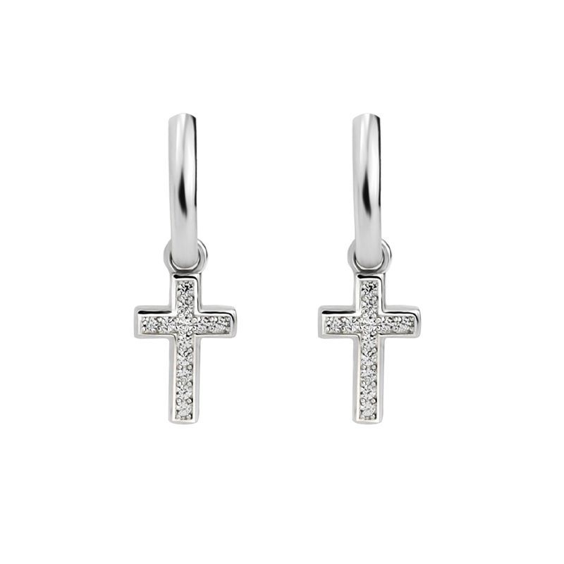 Sterling Silver Cross Earrings for Men and Women - Hip Hop Style with Zircon Inlay - Image 7