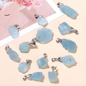 Natural Aquamarine Irregular Raw Stone Pendant - Unique Gemstone Jewelry