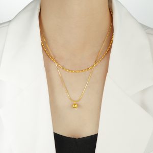 Elegant Double-layer Golden Balls Titanium Steel Necklace for a Minimalist Style