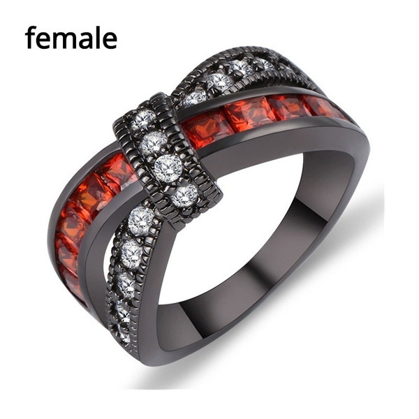 Stunning Black Gold Garnet Red Cross Zircon Ring - Unique Jewelry Piece - Image 2