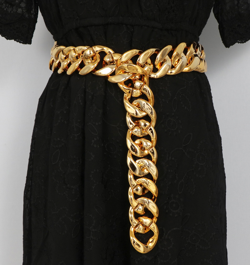 Ins Street Style Metal Gold Thick Chain Wide Waist Decoration Accessory