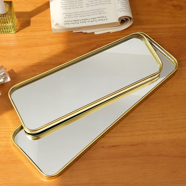 Stylish Metallic Glass Mirror Tray for Jewelry and Cosmetics Storage - Image 11