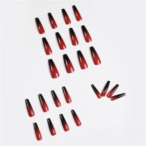 Red and Black Gradient Long Ballet Fake Nails - Finished Nail Patch for Stunning Style
