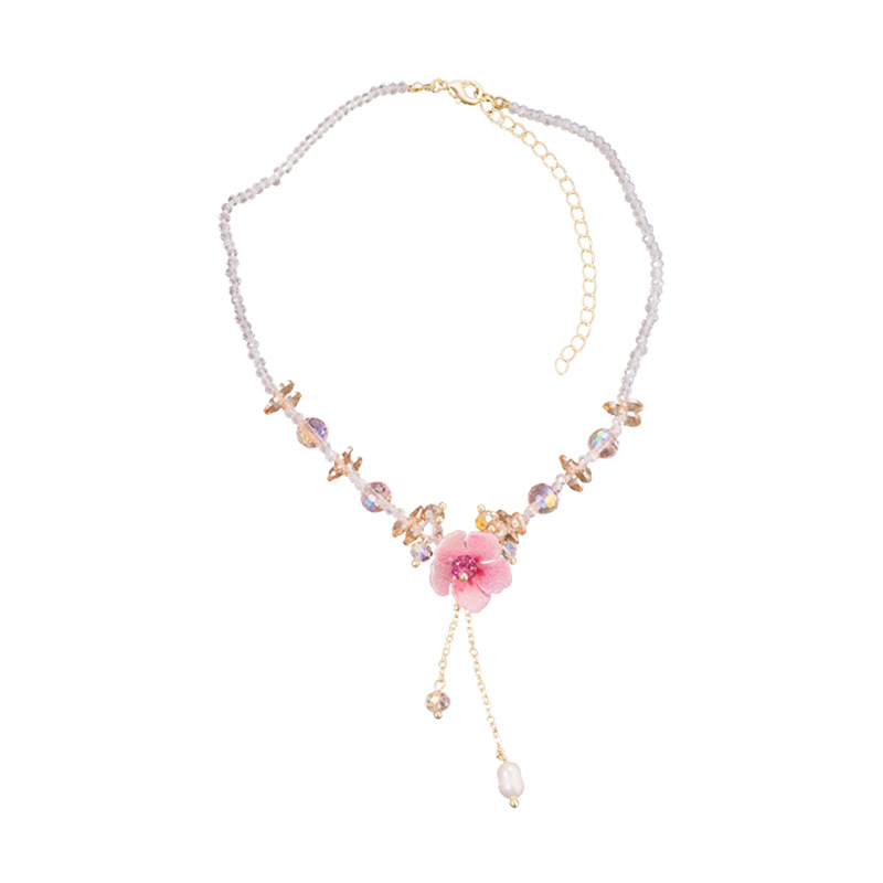 Elegant Female Crystal Diamond Flower Pearl Tassel Necklace for Every Occasion - Image 5