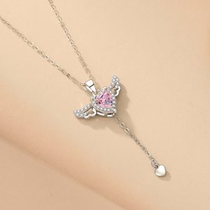 Moving Cupid Heart with Angel Wings Tassel Necklace - Crystal Clavicle Chain Jewelry for Women, Perfect Valentine's Day Gift