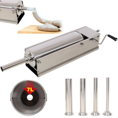 7L 15LBS Stainless Steel Horizontal Sausage Stuffer - Manual Sausage Maker with 4PCS Nozzles for Home & Commercial Use - Image 13