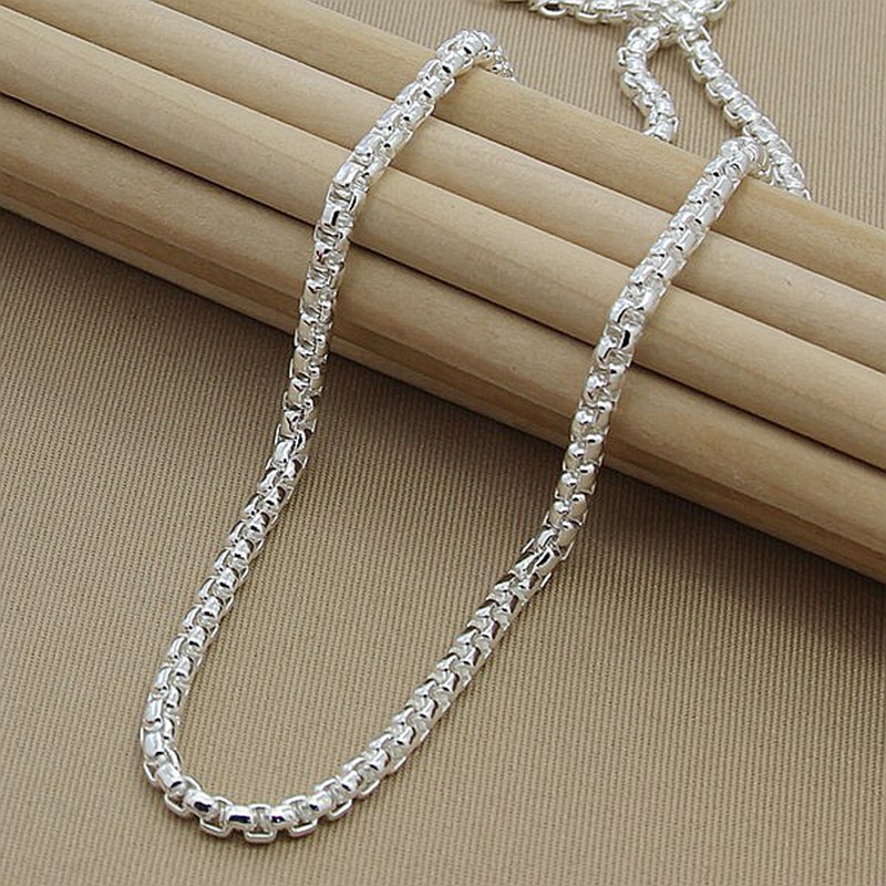 Silver Plated Round Box Necklace with Clip Clasp - Elegant Jewelry Accessory