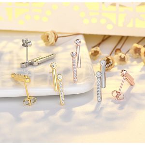 Elegant Diamond Stud Earrings in 925 Sterling Silver - Double-Layer One-Word Design