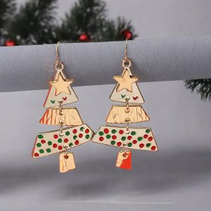 Christmas Tree Necklace and Earrings Set - Festive Pendant Jewelry for Xmas and New Year Celebrations