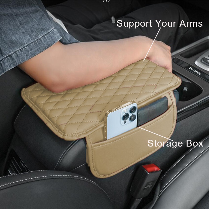 Durable Car Armrest Pad with Side Storage Bag for Enhanced Comfort