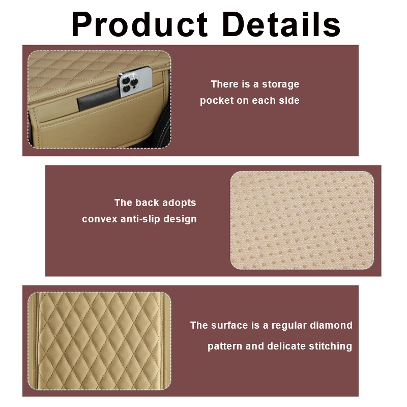 Durable Car Armrest Pad with Side Storage Bag for Enhanced Comfort - Image 3