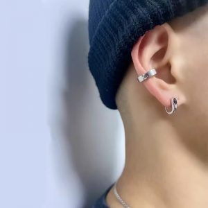 Stylish Men's Sterling Silver Black Water Drop Ear Studs - Fashionable Accessory