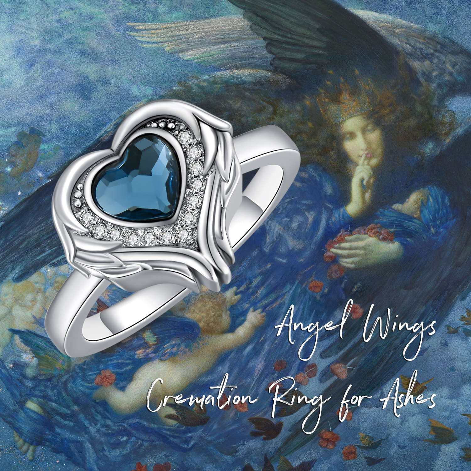 925 Sterling Silver Angel Wing Heart Cremation Urn Ring for Holding Ashes of Loved Ones - Image 7