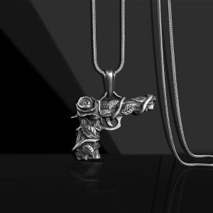 Men's Fashion Custom Gun and Rose Pendant Necklace for Unique Style