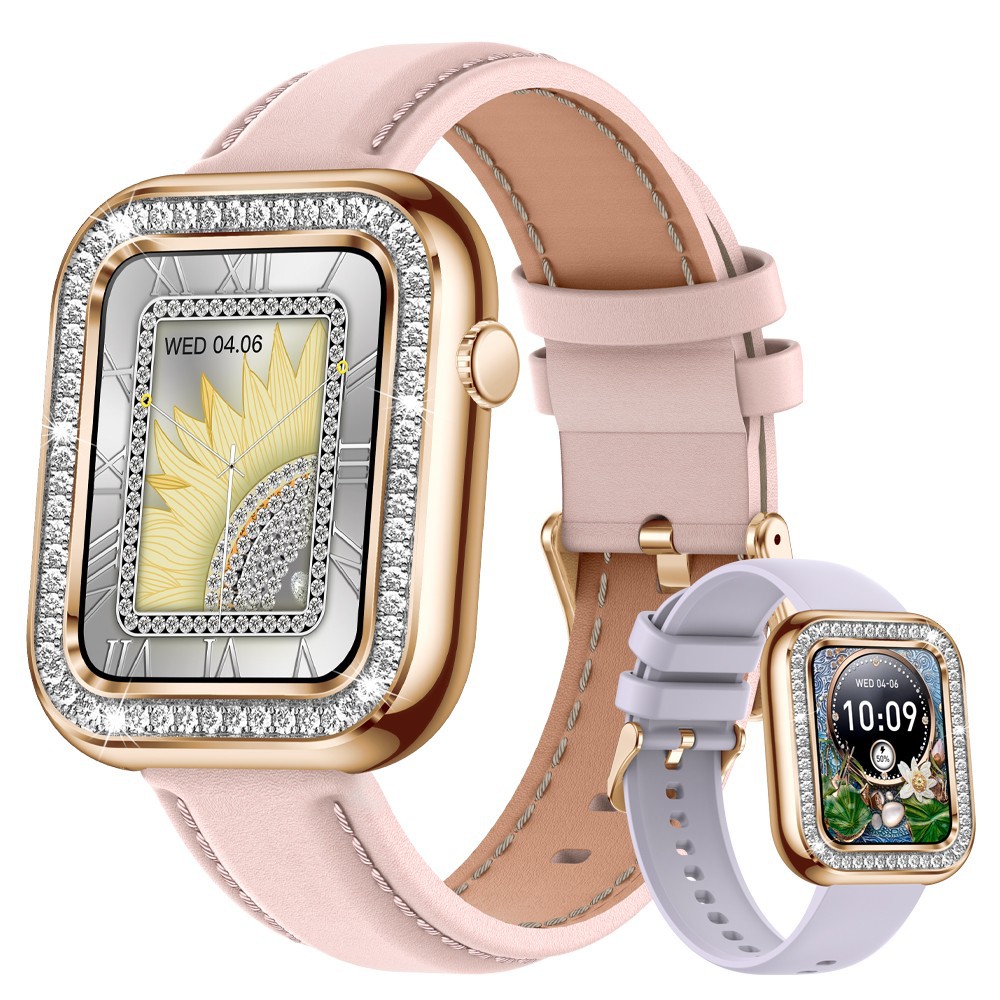 Stylish Square Women's Smart Wristwatch with Diamonds - Waterproof and Chic