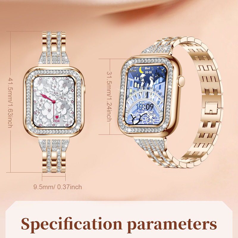 Stylish Square Women's Smart Wristwatch with Diamonds - Waterproof and Chic - Image 3
