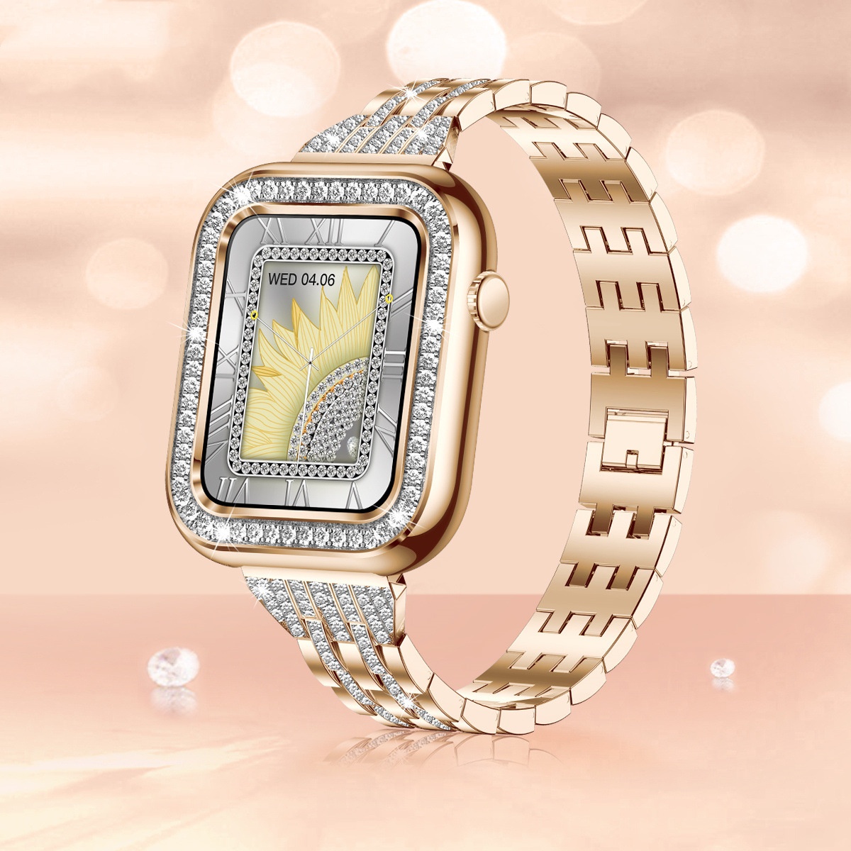 Stylish Square Women's Smart Wristwatch with Diamonds - Waterproof and Chic - Image 5