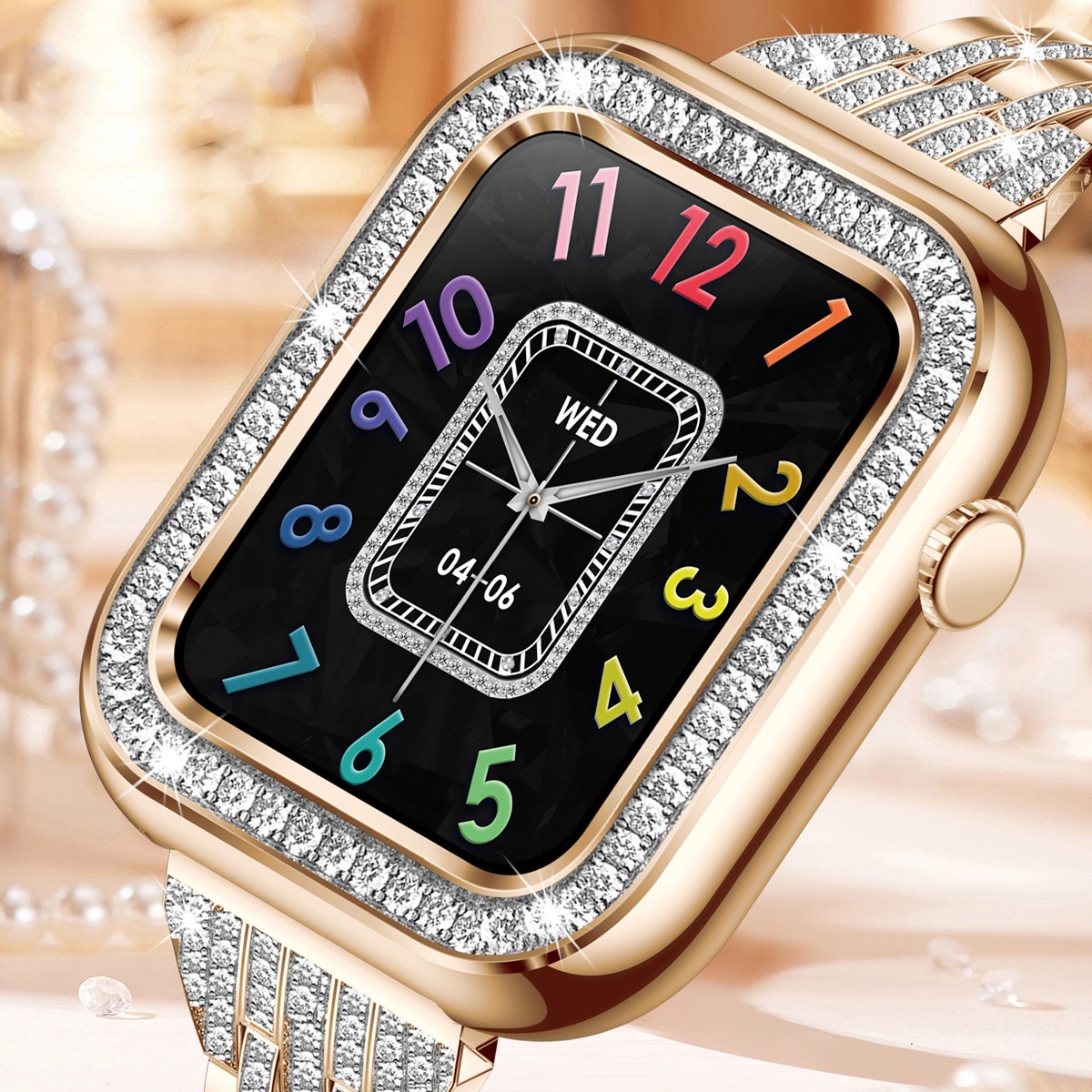Stylish Square Women's Smart Wristwatch with Diamonds - Waterproof and Chic - Image 6