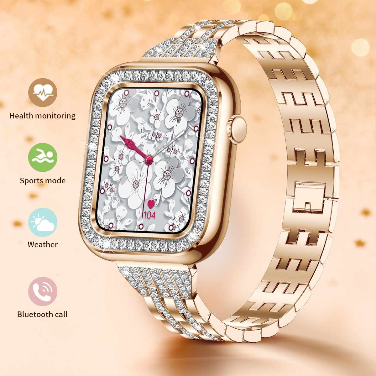 Stylish Square Women's Smart Wristwatch with Diamonds - Waterproof and Chic - Image 7