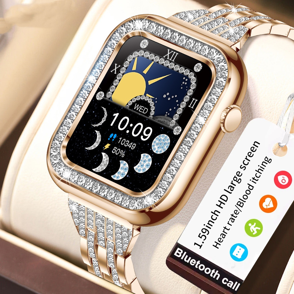 Stylish Square Women's Smart Wristwatch with Diamonds - Waterproof and Chic - Image 9