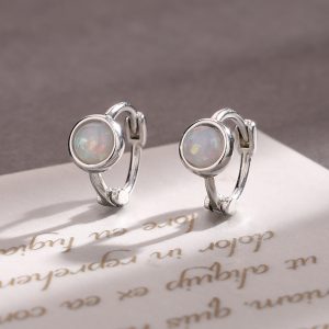 Round Synthetic Color Opal Stone Earrings - Stylish Fashion for Women
