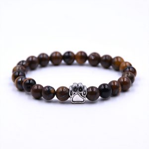 Volcanic Stone Dog Paw Bracelet with Tiger Eye Gemstone for Pet Lovers