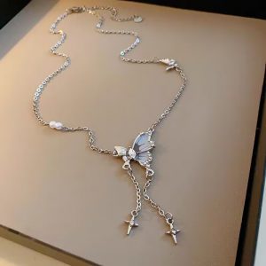Elegant Butterfly Tassel Pearl Necklace for Women - Clavicle Chain Accessory