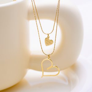 Elegant Stainless Steel Clavicle Chain with Golden Heart Charm