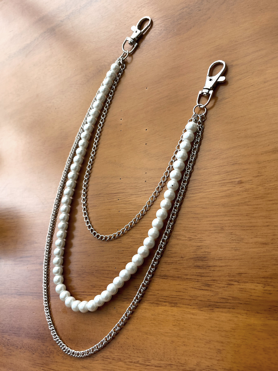 Pearl Phants Zipper Belt Jeans Skirt Shaped Accessory with Stylish Waist Chain