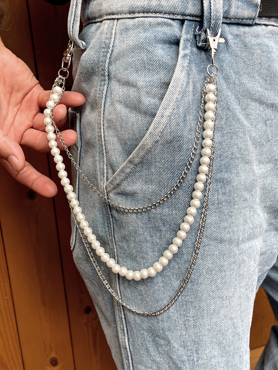 Pearl Phants Zipper Belt Jeans Skirt Shaped Accessory with Stylish Waist Chain - Image 4