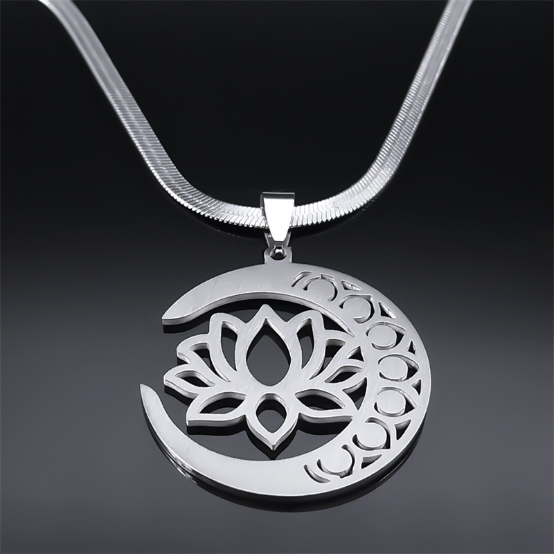 Moon Lotus Women's Stainless Steel Necklace - Elegant & Durable Jewelry - Image 4