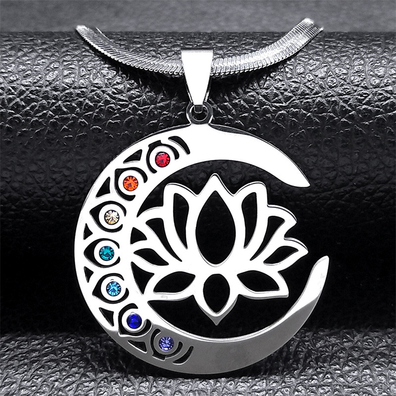 Moon Lotus Women's Stainless Steel Necklace - Elegant & Durable Jewelry - Image 6