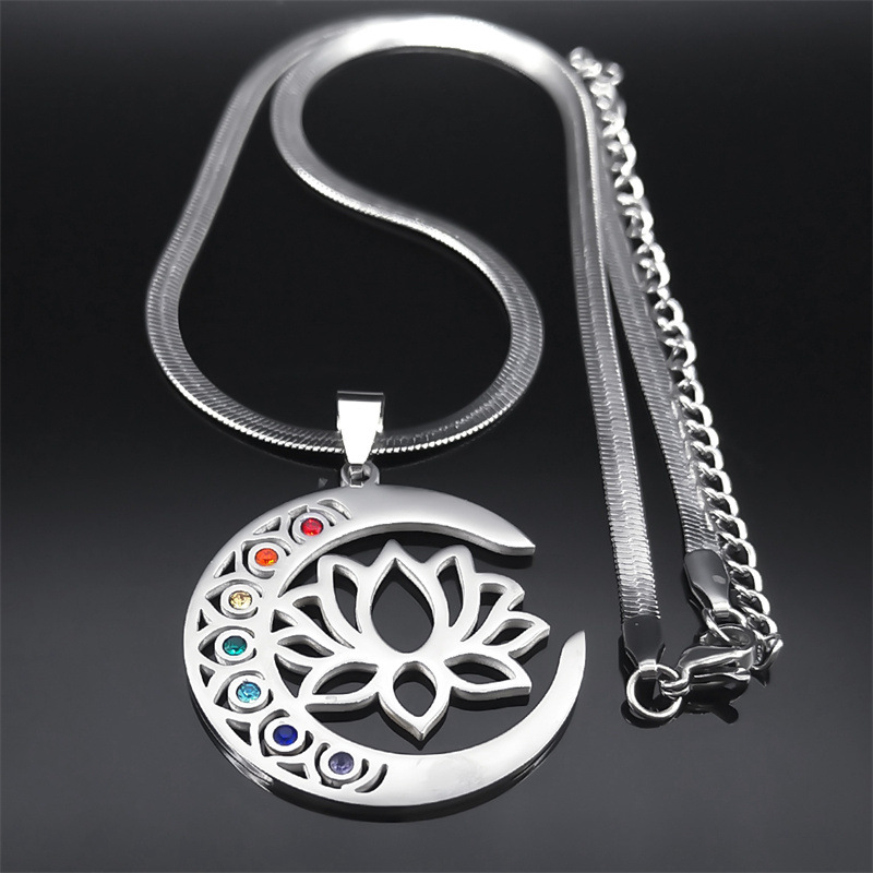 Moon Lotus Women's Stainless Steel Necklace - Elegant & Durable Jewelry - Image 7
