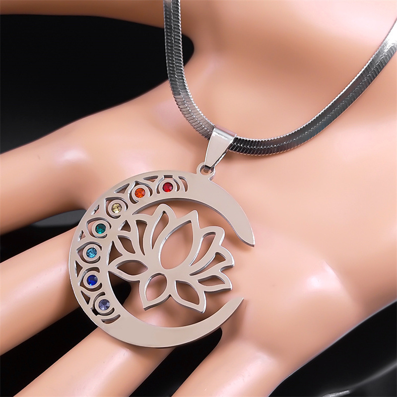 Moon Lotus Women's Stainless Steel Necklace - Elegant & Durable Jewelry - Image 9
