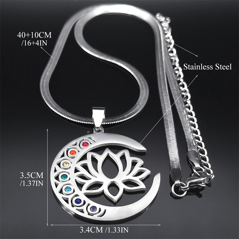 Moon Lotus Women's Stainless Steel Necklace - Elegant & Durable Jewelry - Image 11