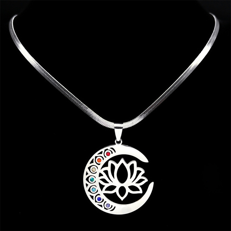 Moon Lotus Women's Stainless Steel Necklace - Elegant & Durable Jewelry - Image 12