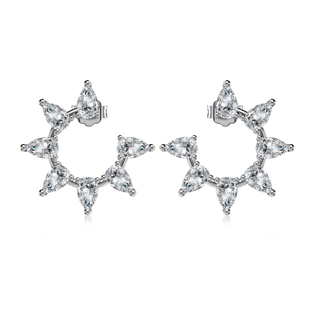 Exquisite Silver S925 White Water Drop Pear-shaped Gang Drill Sun Round Trendy Earrings Design - Image 7