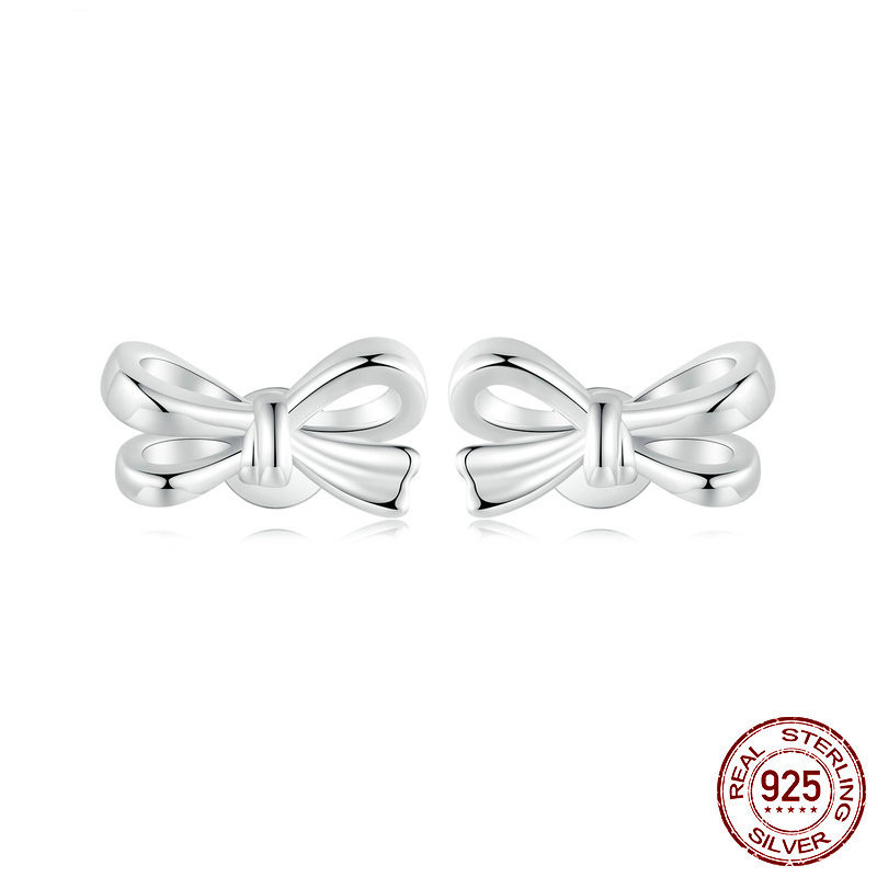 Elegant S925 Sterling Silver Heart Bow Stud Earrings for Girls and Women - Image 2