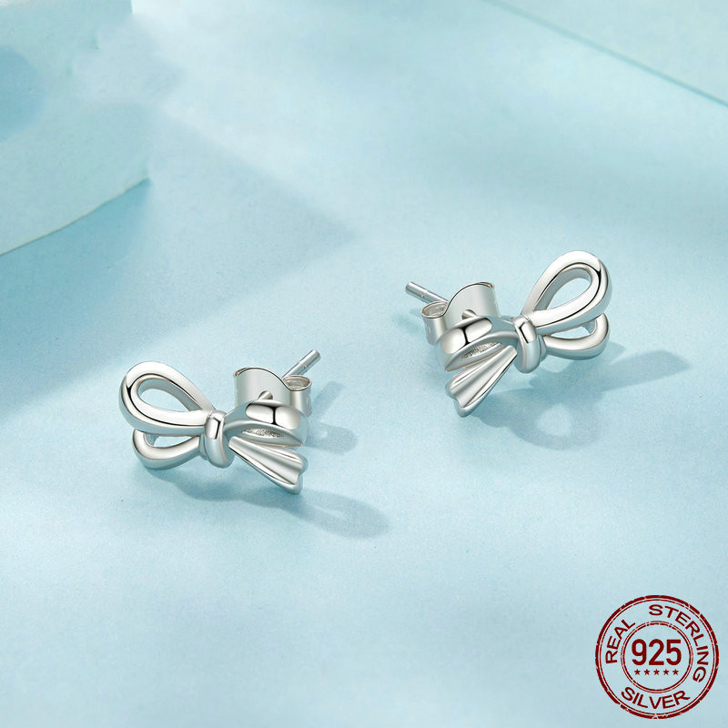 Elegant S925 Sterling Silver Heart Bow Stud Earrings for Girls and Women - Image 6