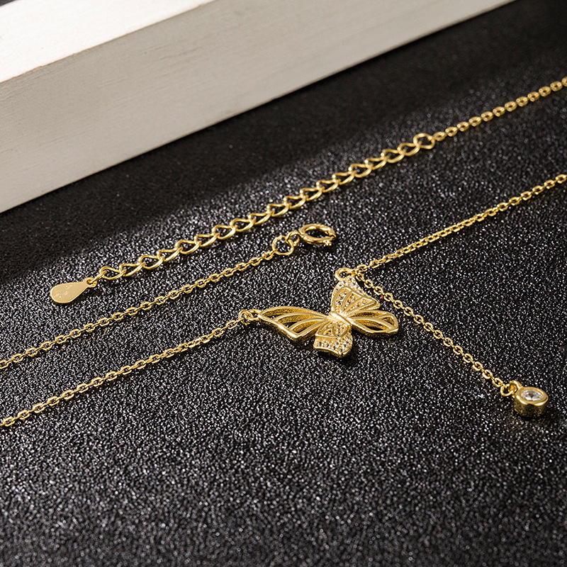 S925 Silver Hollow Butterfly Necklace with Rhinestones - Luxury Diamond Tassel Pendant Clavicle Chain for Women’s Jewelry - Image 9