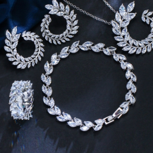 Four-Piece Ring Leaf Set: Fashion Necklace, Earrings, Bracelet & Ring for Women - Free Shipping on LY Jewelry