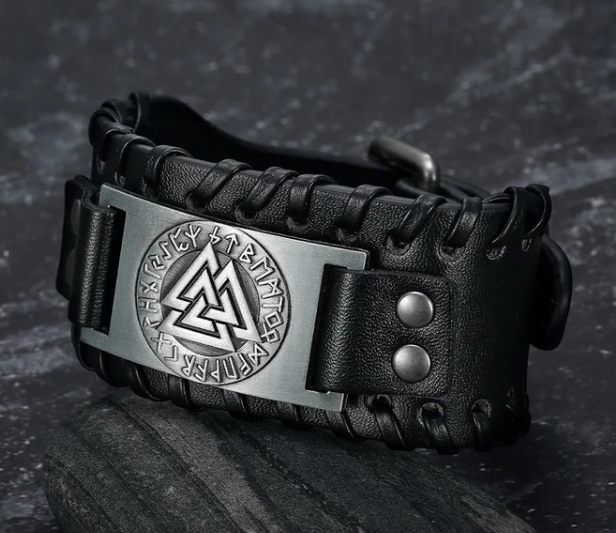 Nordic Viking Totem Triangle Energy Men's Genuine Leather Bracelet - Image 3