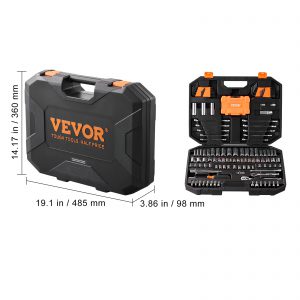 VEVOR 145-Piece Mechanics Tool Set & Socket Set, 1/4" & 3/8" Drive Deep/Standard Sockets, SAE & Metric Mechanic Tool Kit with Bits, Combination Wrenches, Hex Wrenches, Accessories & Storage Case