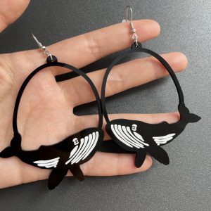 Stylish Acrylic Dangle Earrings - Round Asymmetric Black Drop Earrings for Cat, Zebra, Snail, Swallow, Whale, and Dog - Exaggerated Jewelry