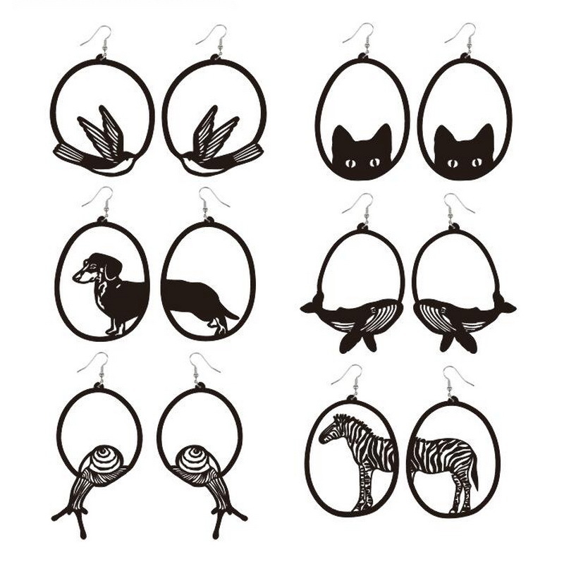 Stylish Acrylic Dangle Earrings - Round Asymmetric Black Drop Earrings for Cat, Zebra, Snail, Swallow, Whale, and Dog - Exaggerated Jewelry - Image 3